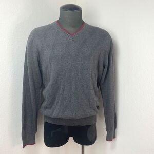 Van Heusen Studio Gray Cotton V-Neck Pullover Criss-Cross Knit Long Sleeves Lg